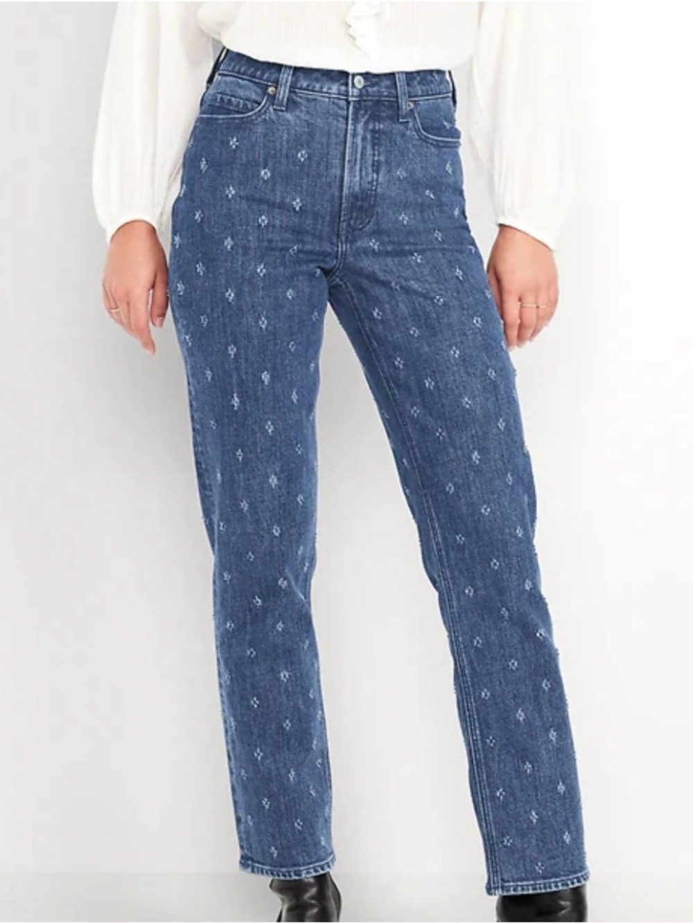 Old Navy Textured Blue Straight-Leg Jeans with Micro Dot Pattern